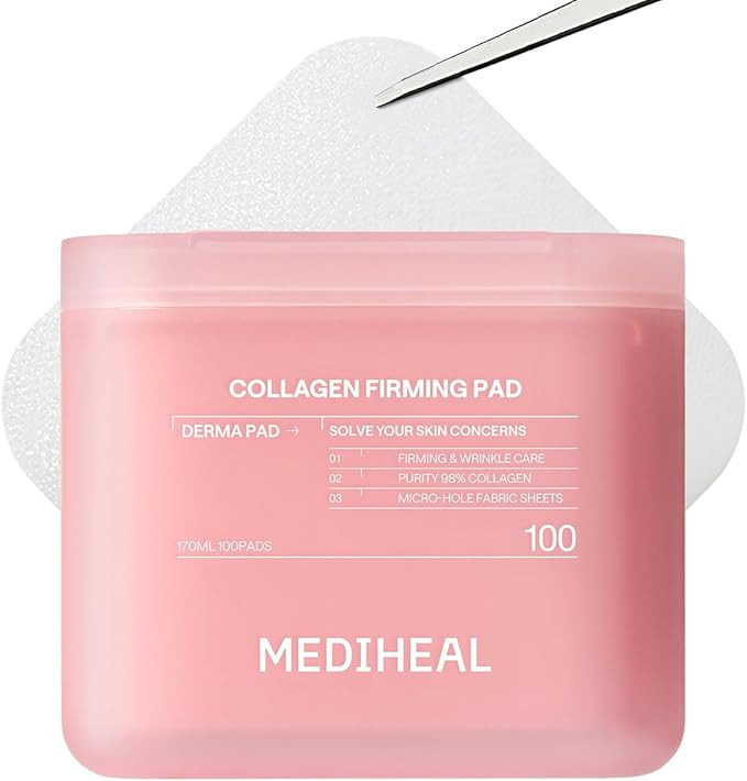 MEDIHEAL Toner Pads 100 Count - Collagen Skin Firming- Contains 98% Low-Molecular Collagen with R... | Amazon (US)