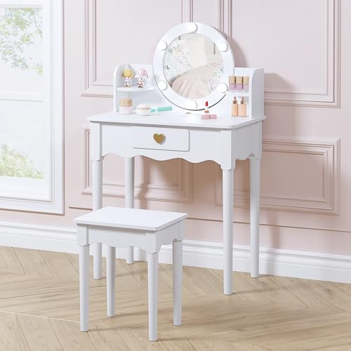 UTEX Kids Vanity Set with Light and Golden Heart Drawer for Little Girls | Amazon (US)