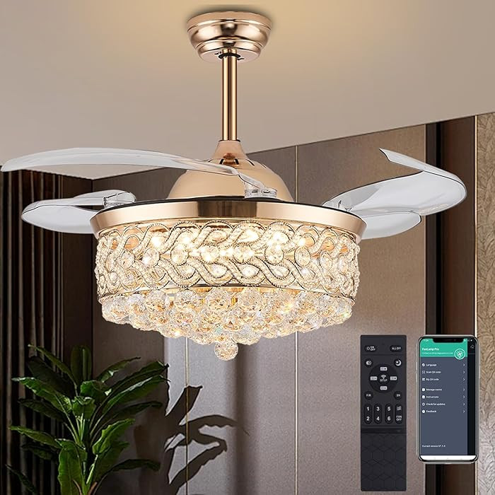 DuMaiWay 48" Crystal Ceiling Fan with Light and Remote Control, Crystal Chandelier Fan LED Dimmab... | Amazon (US)