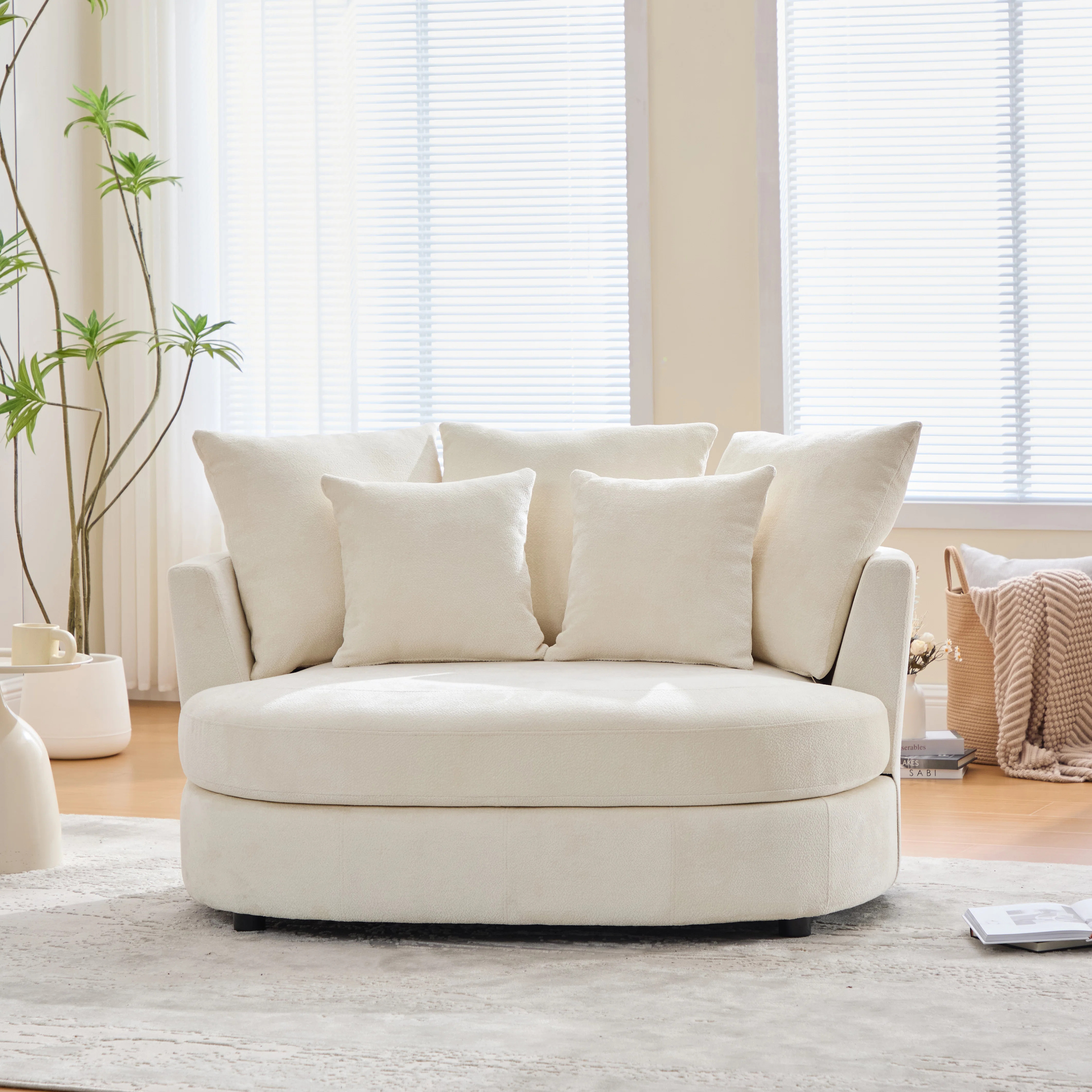 Upholstered Oversized Slipcovered Accent Chenille Barrel Chair Round Sofa Chair | Wayfair North America