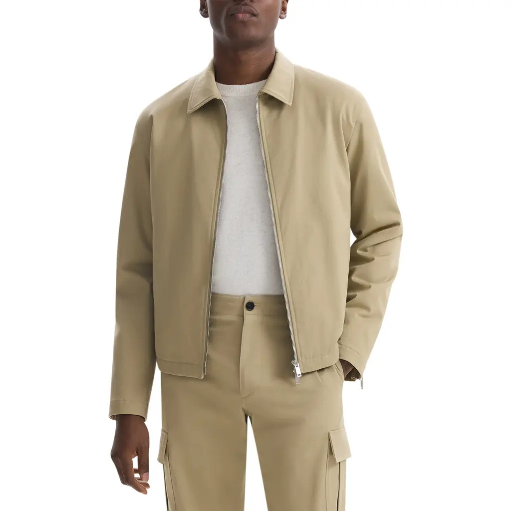 Theory Cotton Twill Zip Cuff Bomber Jacket in Khaki at Nordstrom, Size Small | Nordstrom