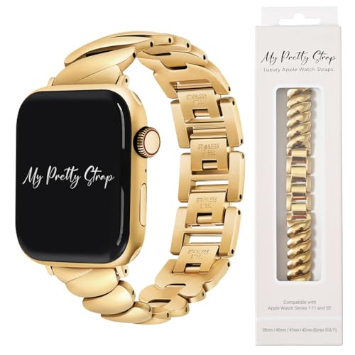 My Pretty Strap- Compatible Apple Watch Band - Stainless Steel iWatch Strap for Women - Adjustable Strap (4.7" - 6.3") - Series 1-10, SE & Ultra (38/40 41/42/44/45/49) - Gold, Silver -Ripple | Amazon (US)