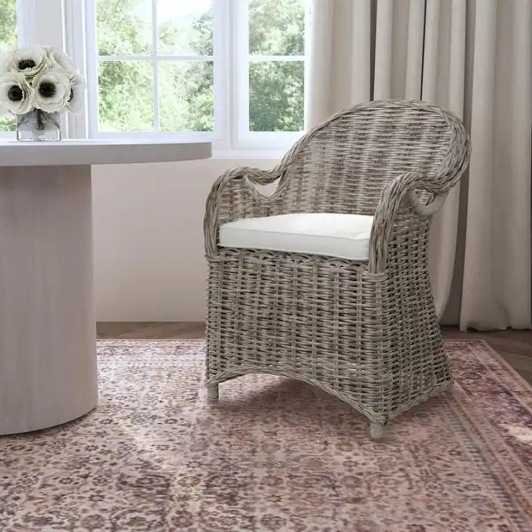 Natural Rattan Handwoven Wicker Armchair With Cushion by East at Main - Bed Bath & Beyond - 37956... | Bed Bath & Beyond