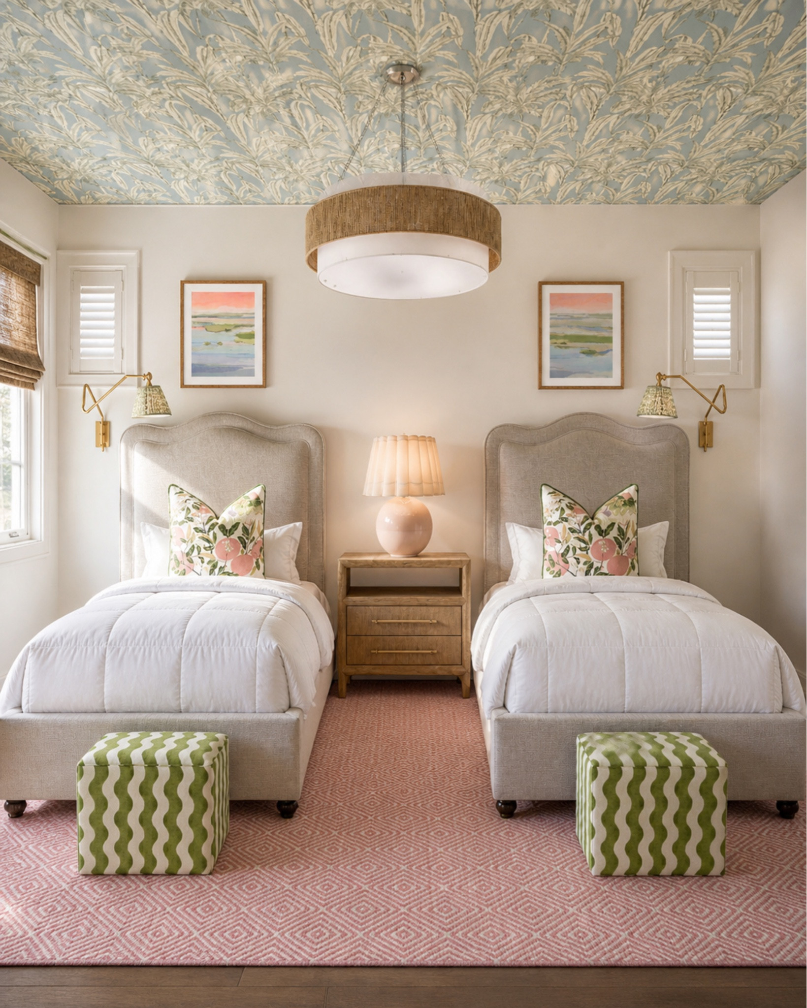 Playing with some wallpaper ideas for a twin room for a beach house! Love the pink green and blues in this bedroom design!! So fun and coastal

#LTKdayinmylife #LTKHome #LTKSaleAlert
