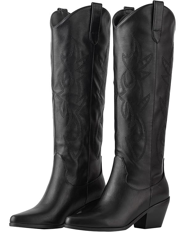 ZXHYZLZ Cowboy Boots For Women -Wide Calf Knee High Cowgirl Boots Botas Vaqueras Para Mujer Class... | Amazon (US)