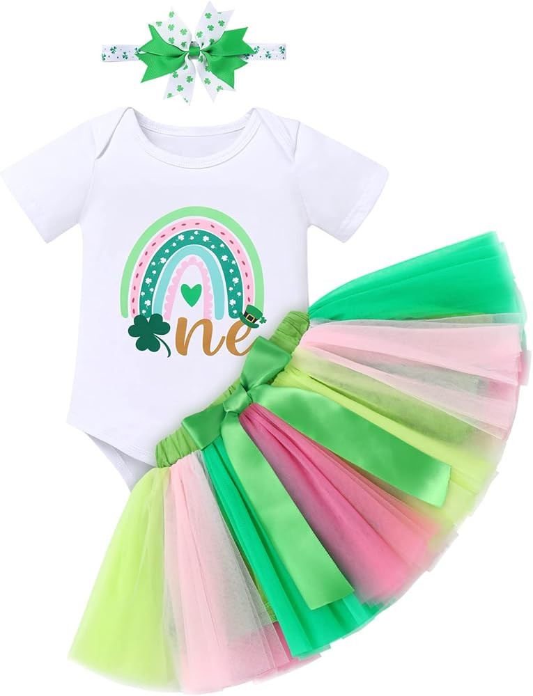 IMEKIS Baby Girl First St. Patricks Day Outfit Birthday Cake Smash Boho Rainbow Romper Leprechaun... | Amazon (US)