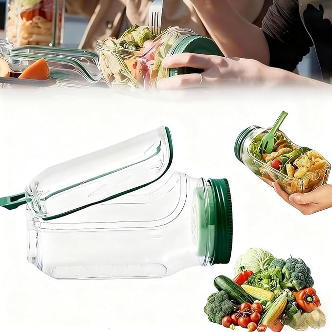 Salad Jar,Mason Jar Salad Container with Side Opening – Built-in Dressing Bowl & Sauce Compartm... | Amazon (US)