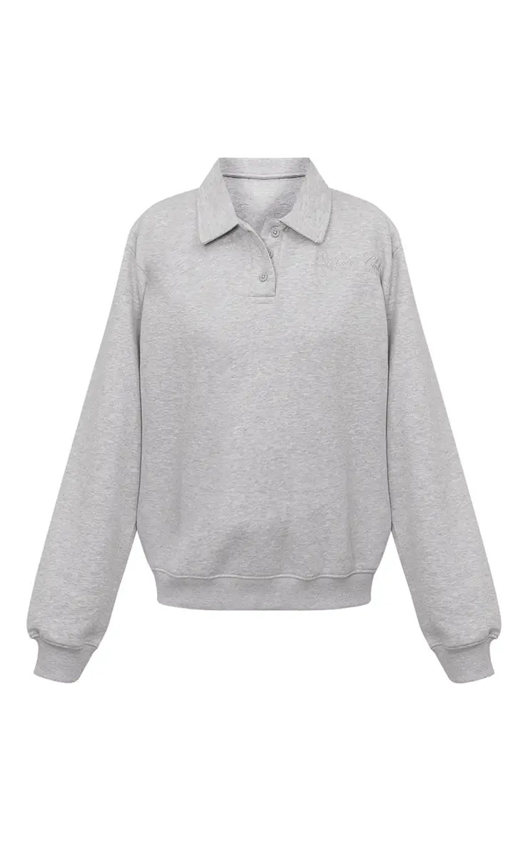 Ash Grey Athletics Club Cotton Fleece Polo Sweatshirt | PrettyLittleThing US