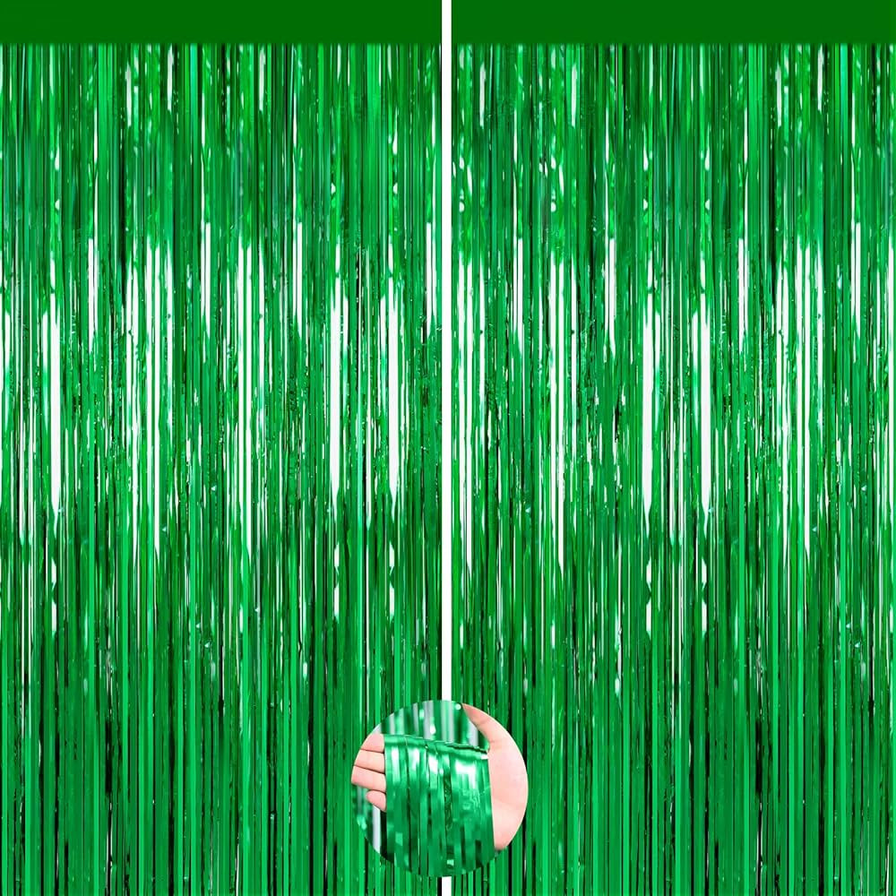 2Pack Foil Curtain Backdrop Green Metallic Tinsel Foil Fringe Curtains Photo Booth Props for Birt... | Amazon (US)