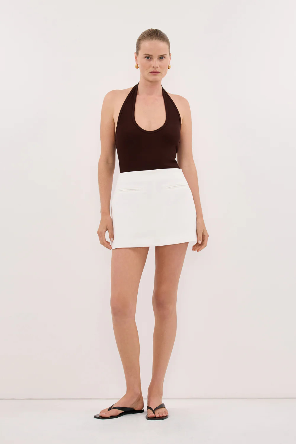 HARLAN BURNT CHOC KNIT HALTER TOP | DISSH