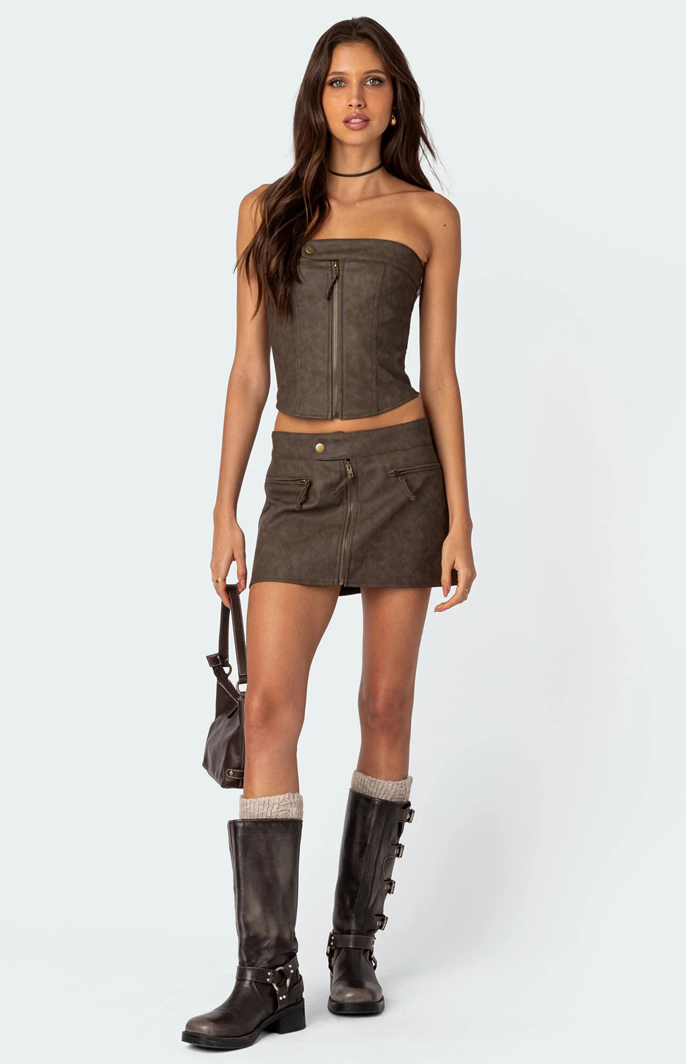 Edikted Women's Ziva Faux Leather Mini Skirt in Brown - Size Small | PacSun