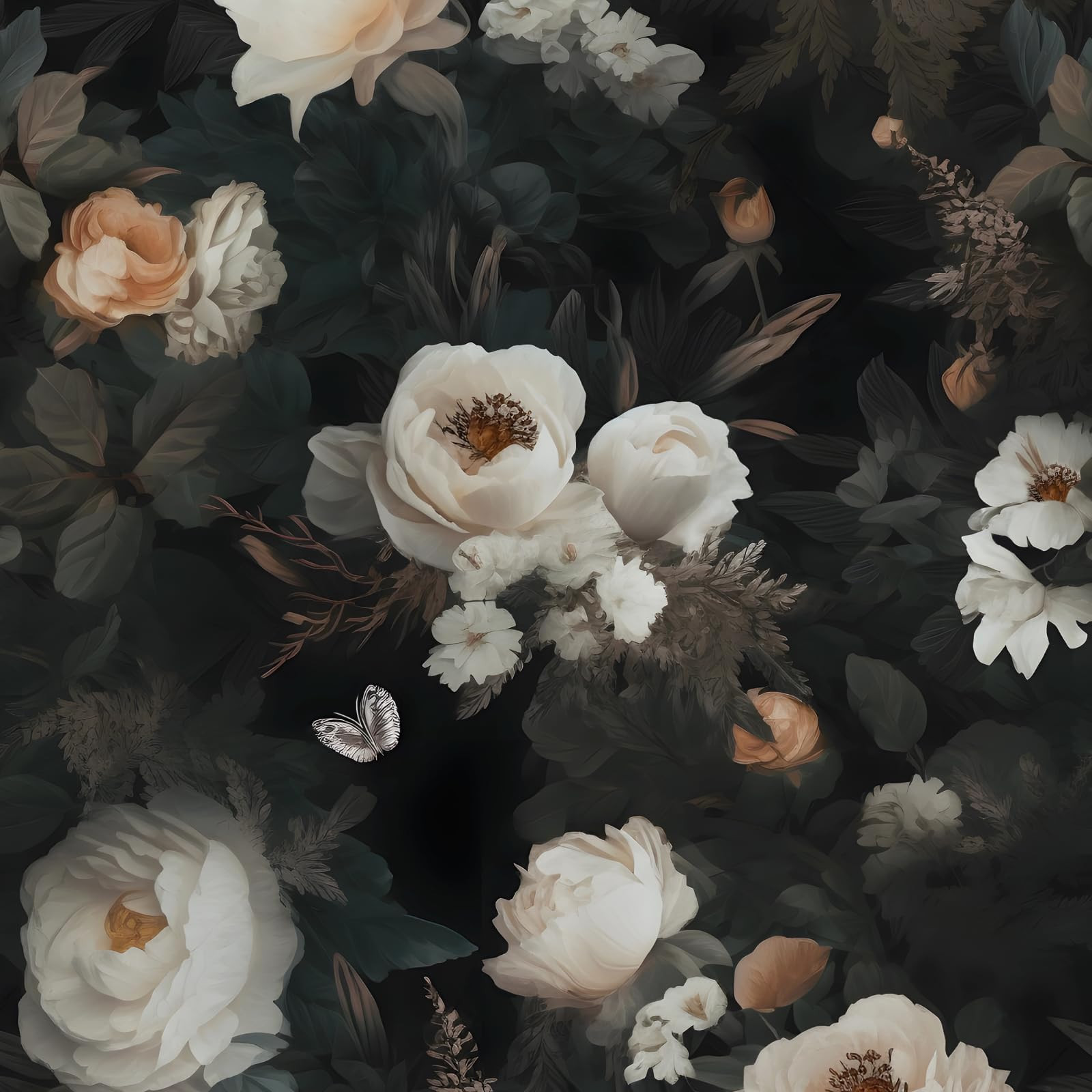 Fvlow Dark Wallpaper Floral Peel and Stick 17.4" x 394" Black White Contact Paper Vintage Waterco... | Amazon (US)