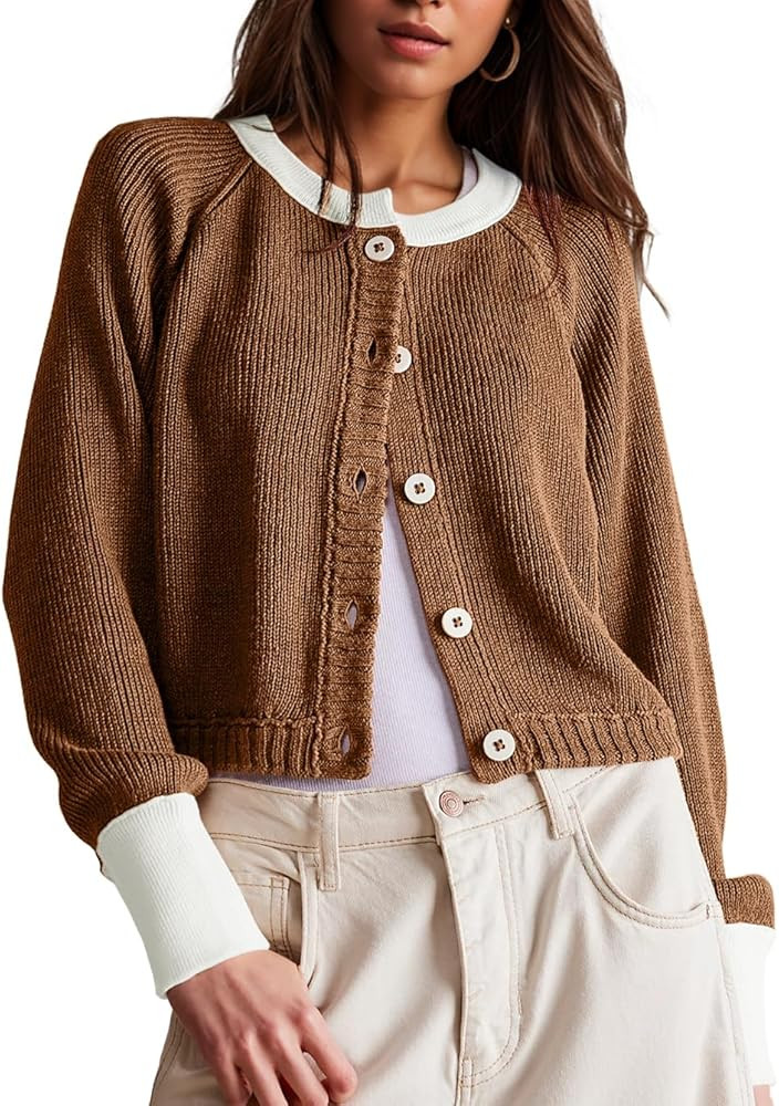 UNCLECAT Women's Cropped Cardigan Sweaters Fall Long Sleeve Open Front Cardigans Button Down Colo... | Amazon (US)