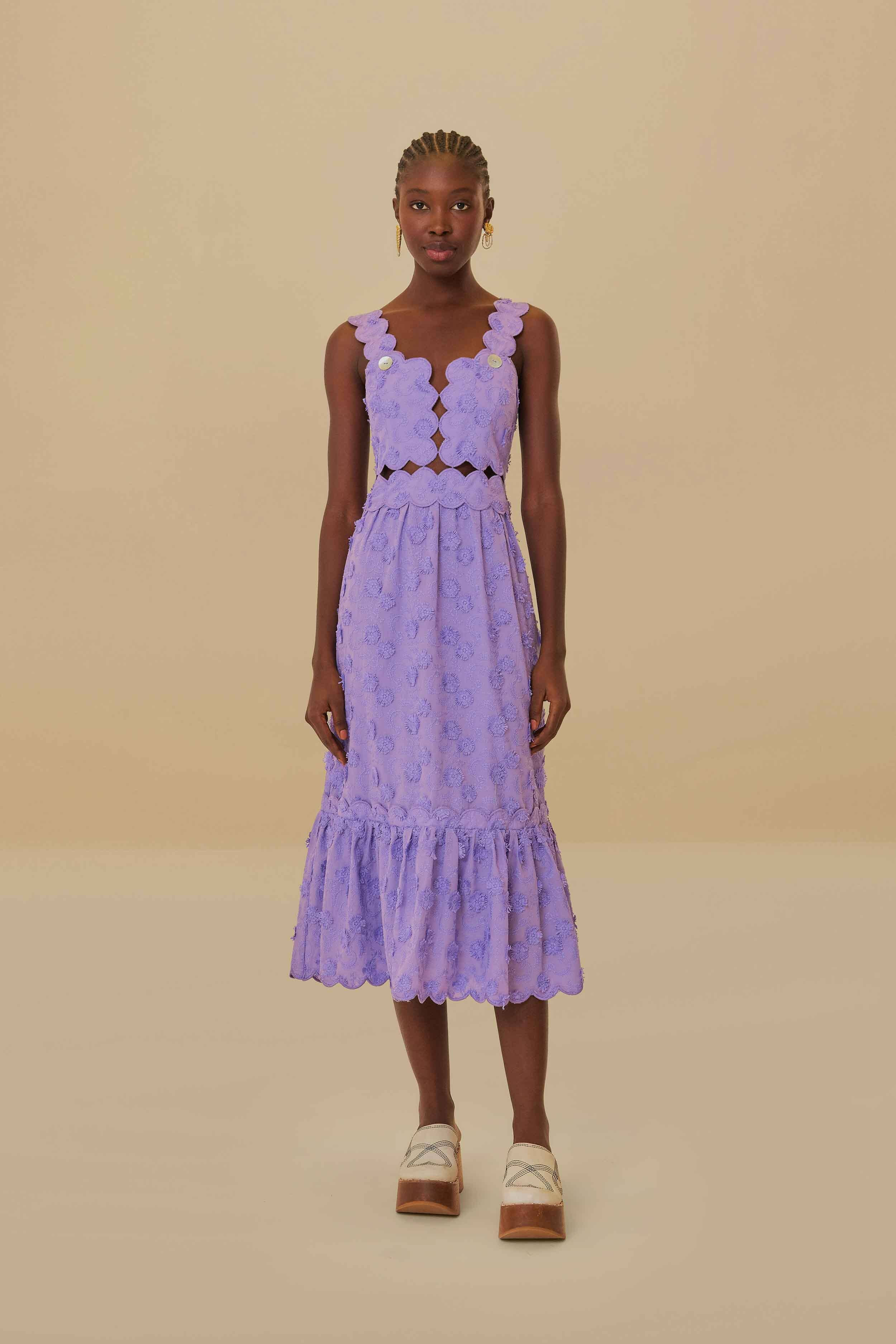 Lilac 3D Flower Sleeveless Midi Dress | FarmRio (US)