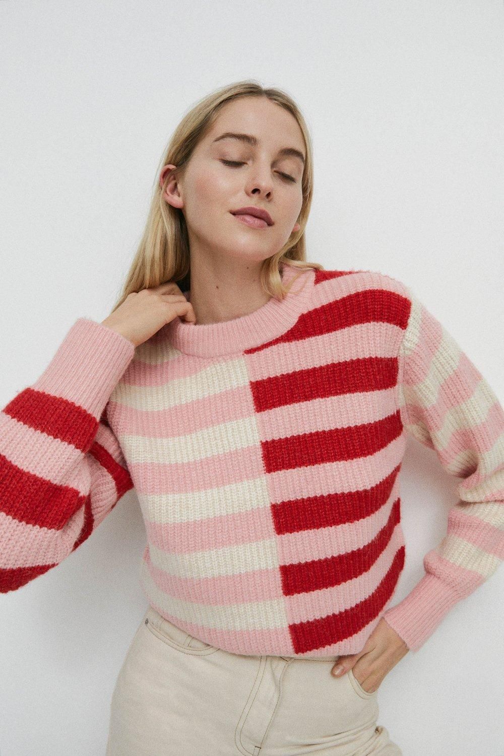 Colour Block Stripe Knit Jumper | Warehouse UK & IE