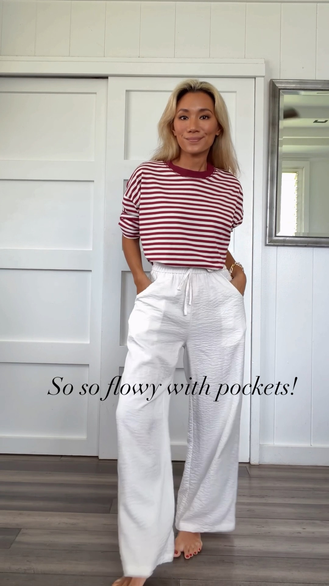 Casual outfit today. An Amazon Aritzia Lodge Pant lookalike but honestly feels great on its own right. These $35 pants are flowy, very versatile and petite friendly! I’m 5ft and look, no dragging on the floor hallelujah! 

Wearing an xs short and top. Click on both photos and many more color options will appear!

#LTKOver40 #LTKPetite #LTKgrwm