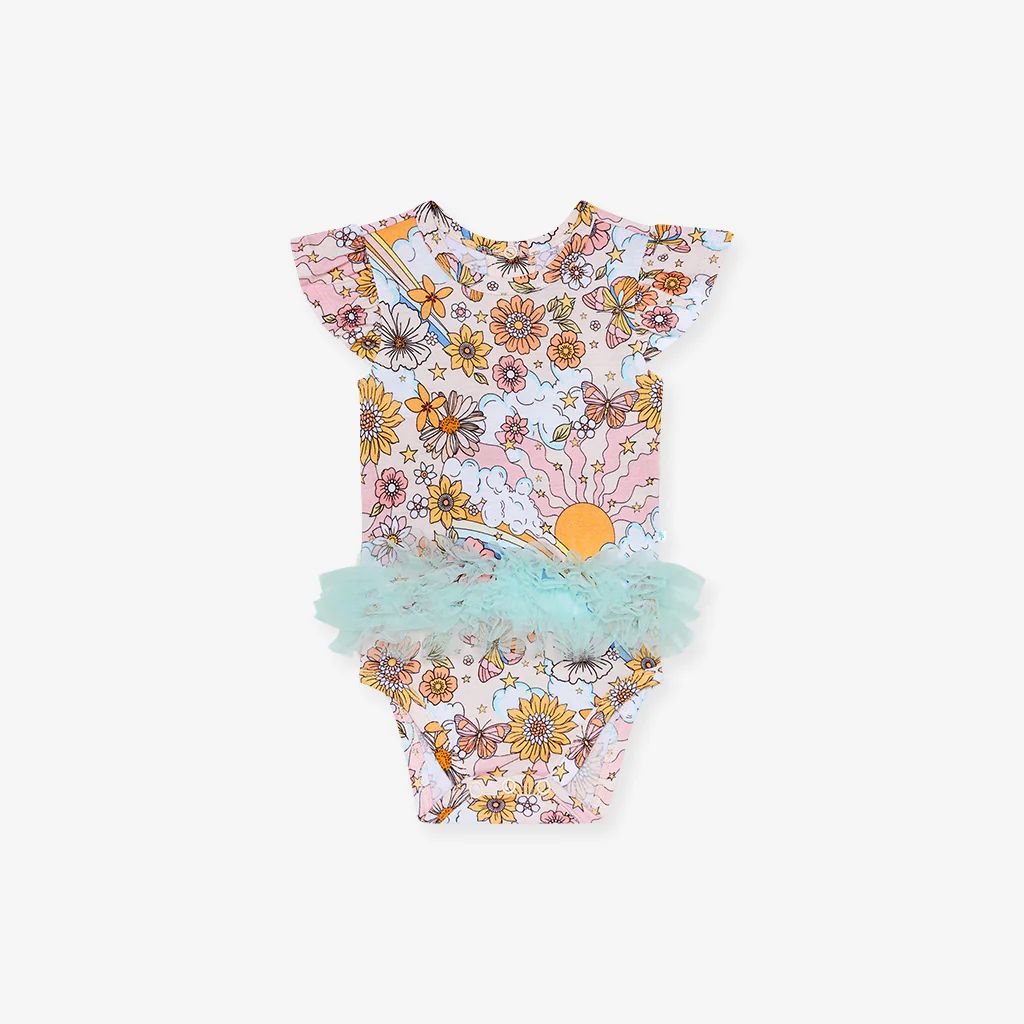 Butterflies Yellow Baby Girl Tulle Skirt Bodysuit | Dolly | Posh Peanut