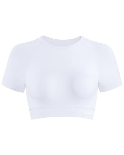 AUROLA Influence Crop Top Workout Shirts for Women, Ultra-Soft Seamless Gym T Shirts Short Sleeve Running Workout Tops,Crescent White,XS | Amazon (US)