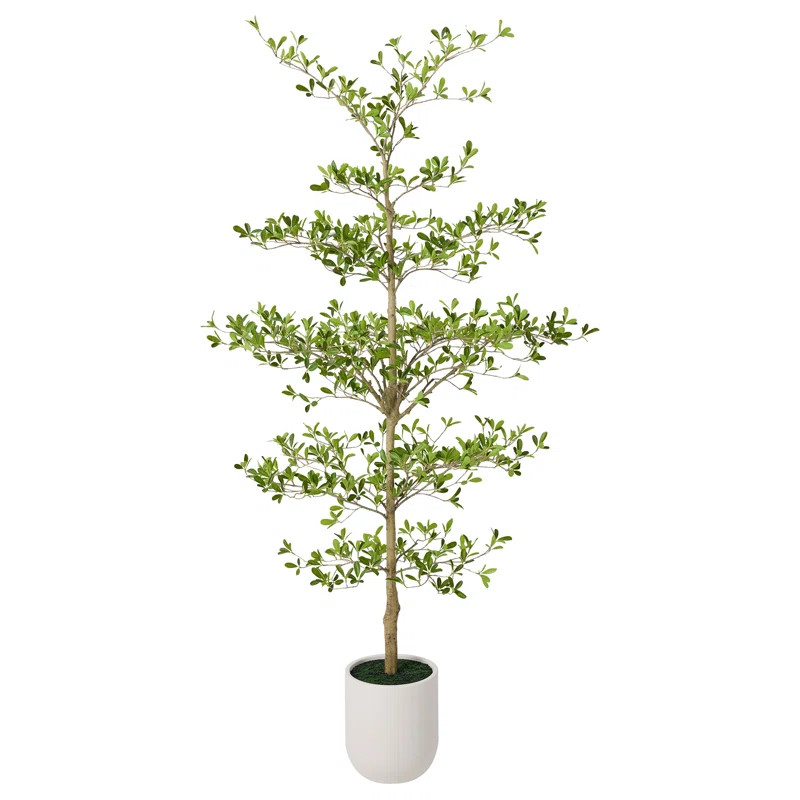 8ft Artificial Black Olive Tree With Large White Planter, Tall Faux Black Olive Tree Indoor, Deco... | Wayfair North America