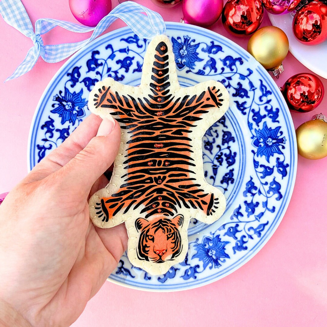 Tiger Rug Ornament, Palm Beach Chic Christmas, Grandmillennial Ornament - Etsy | Etsy (US)