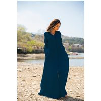 Linen Shirt Dress Long Sleeves Plus Size Clothing Relaxed Dark Blue Fall Maxi | Etsy (UK)