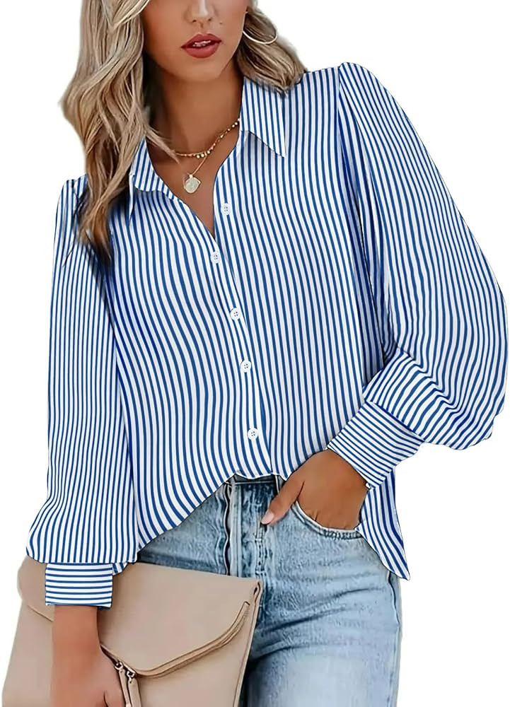Zeagoo Womens Blouses Button-Down Shirts Long Sleeve Tops for Women Print Blouse Fashion | Amazon (US)