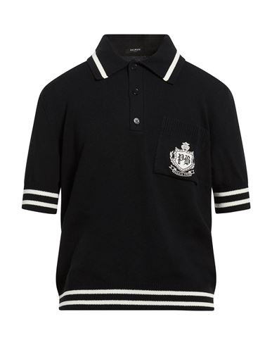 Balmain Man Polo shirt Black Size M Cotton, Lyocell, Polyamide | YOOX (US)