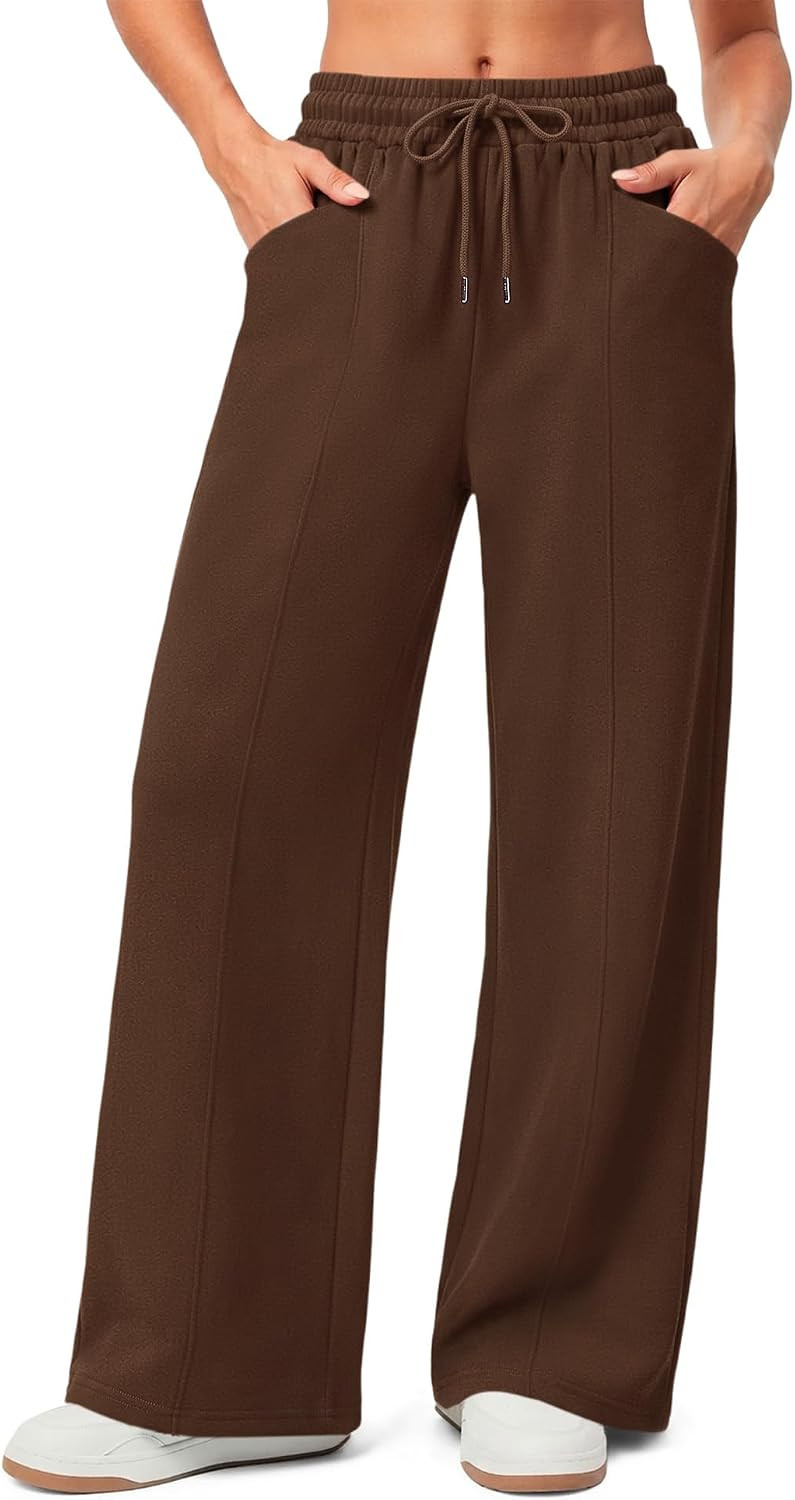 AKEWEI Wide Leg Womens Fleece Lined High Waisted Sweatpants with Pockets | Amazon (US)