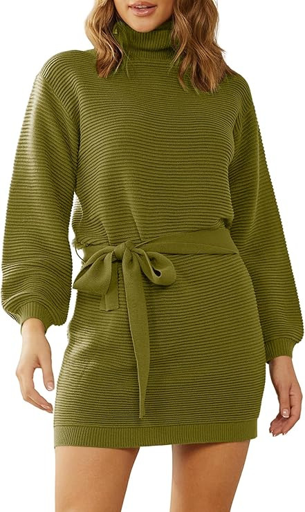 MITILLY Women's Long Sleeve Turtleneck Sweater Dress Ribbed Knit Stretchy Bodycon Mini Dress with... | Amazon (US)