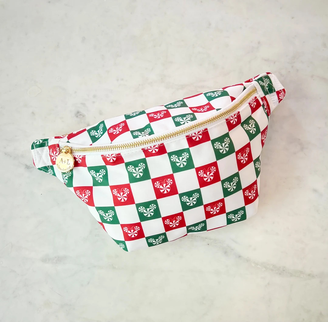 Christmas Peppermint Swirl Checkered Large Fanny Pack // Aden Louise Exclusive Design // Theme Pa... | Etsy (US)