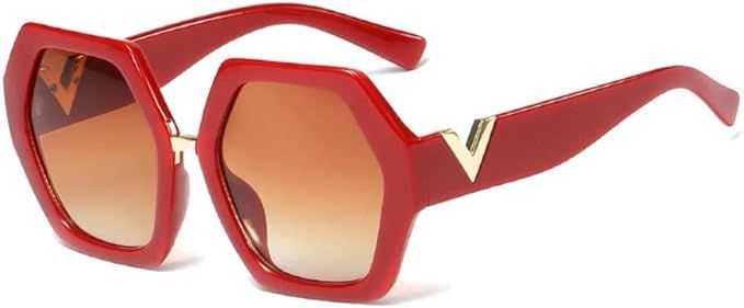 Trendy Extra Large Womens Sunglasses Retro Hexagonal Thick Frame Vintage Oversized Glasses | Amazon (US)