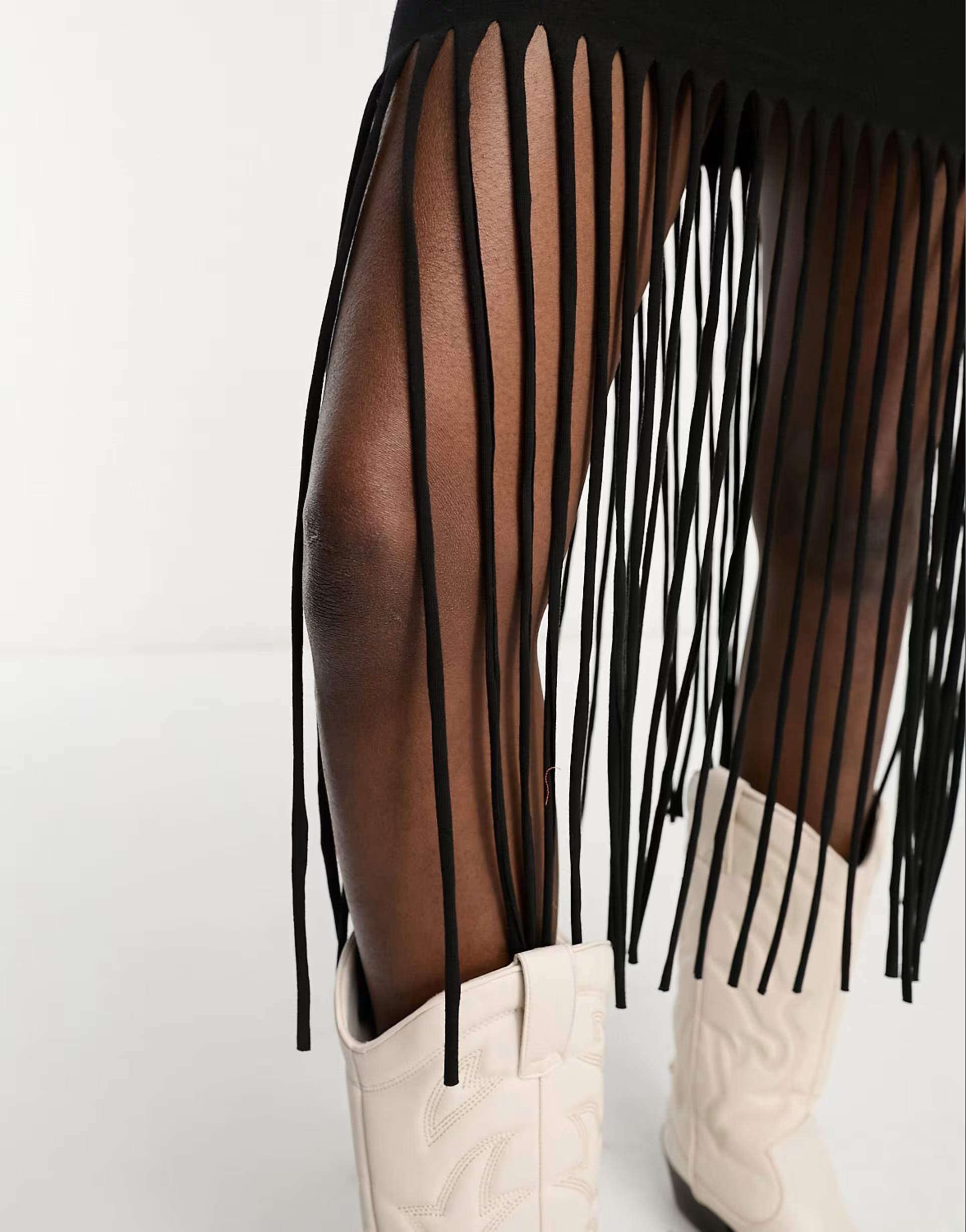 Miss Selfridge festival racer mini dress with fringe hem detail in black | ASOS (Global)