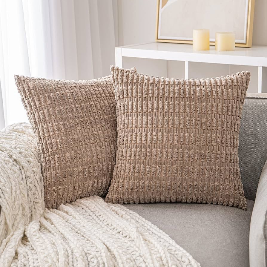 ANRODUO Pack of 2 Corduroy Decorative Throw Pillow Covers 18x18 Inch for Couch Bed Living Room, S... | Amazon (US)