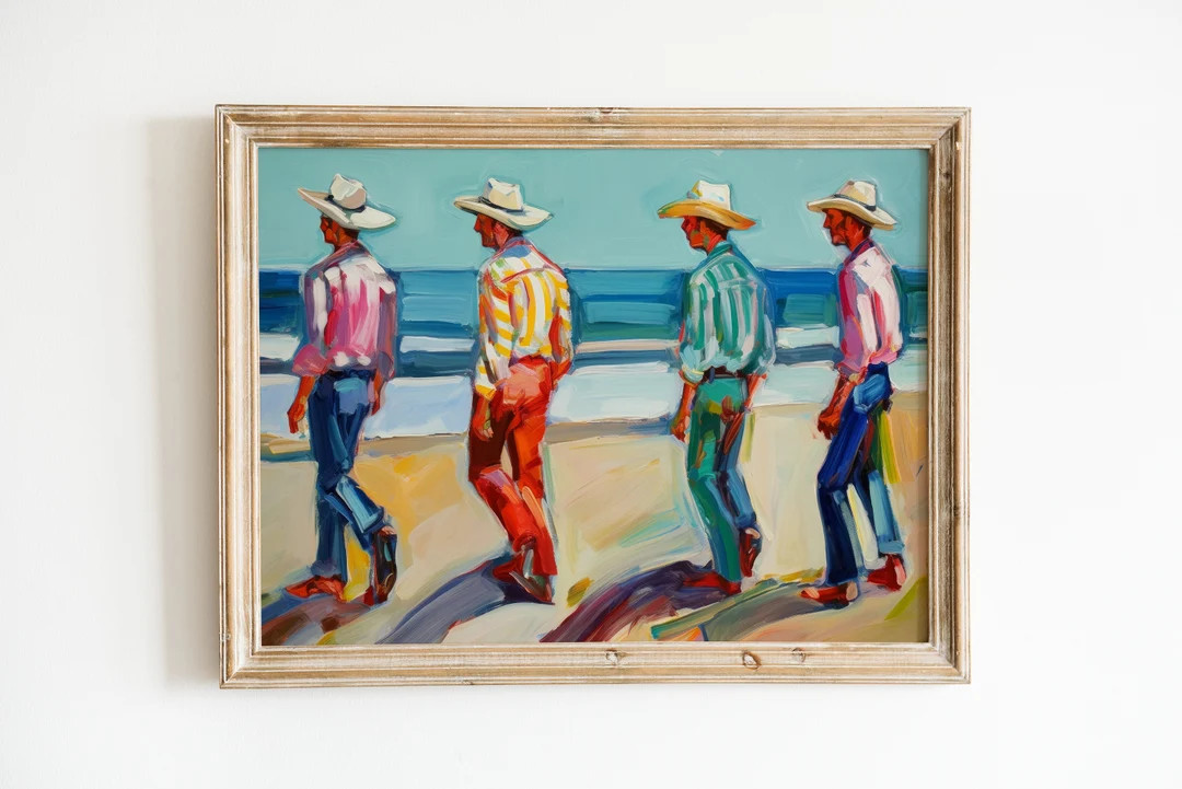 Preppy Western Art Coastal Cowboy Print Retro 1970s Aesthetic Groovy Downloadable Print - Etsy | Etsy (US)