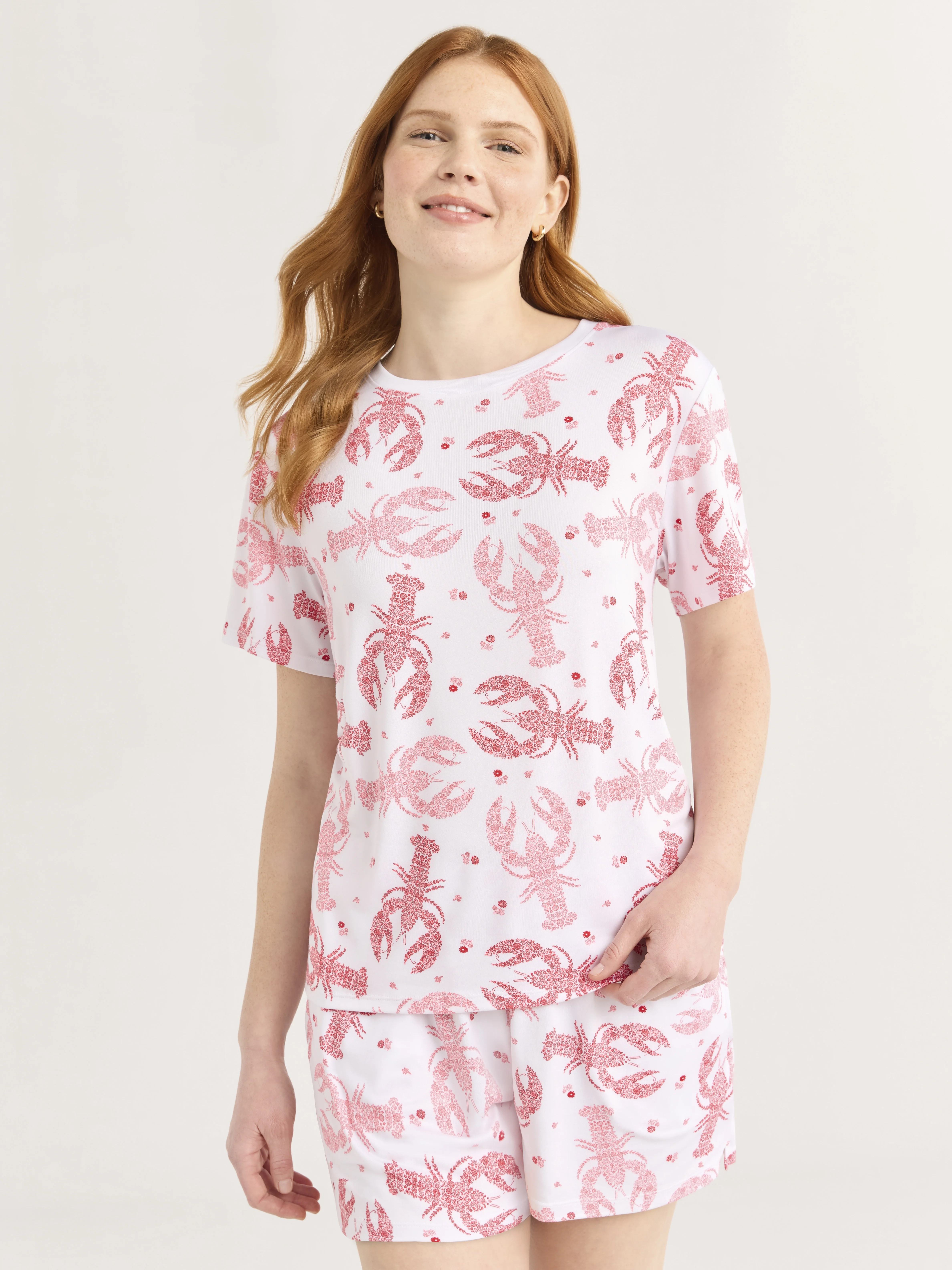 Joyspun Women's Short Sleeve Top and Shorts Pajama Set, 2-Piece, Sizes XS-3X | Walmart (US)