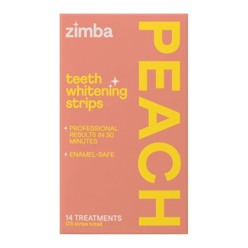 Zimba Teeth Whitening Strips Vegan Whitening Strip Enamel Safe Teeth Whitening Hydrogen Peroxide Teeth Whitener for Coffee, Wine, and Other Stains, 28 Strips (14 Day Treatment), Peach | Amazon (US)