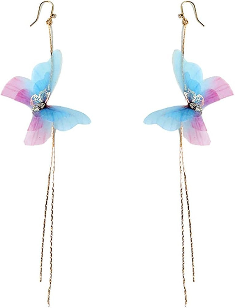 Temperament Long Butterfly Chain Tassel Drop Dangle Earrings for Women Asymmetric Butterfly Pearl... | Amazon (US)