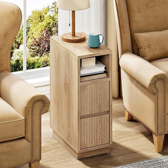 CHOEZON 8.7" Narrow Fluted Nightstand, Small Bedside Table with Drawers, Skinny Side Table, Moder... | Amazon (US)