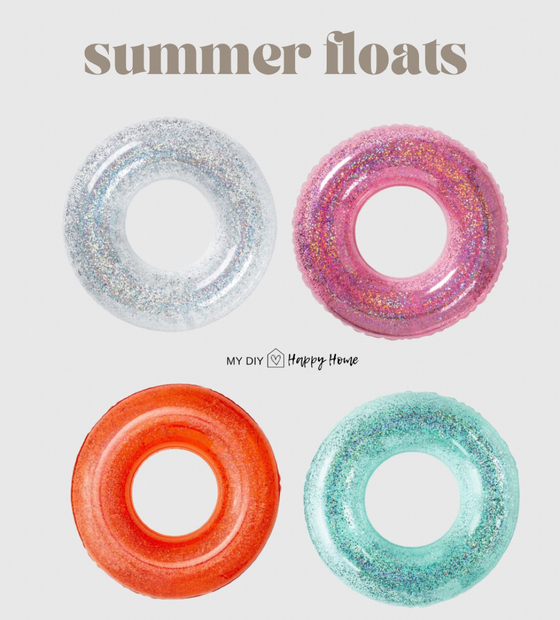 Glitter floats for pool and beach 
4 color choices 
On sale 20% off today 

#LTKSwim #LTKSaleAlert #LTKSeasonal