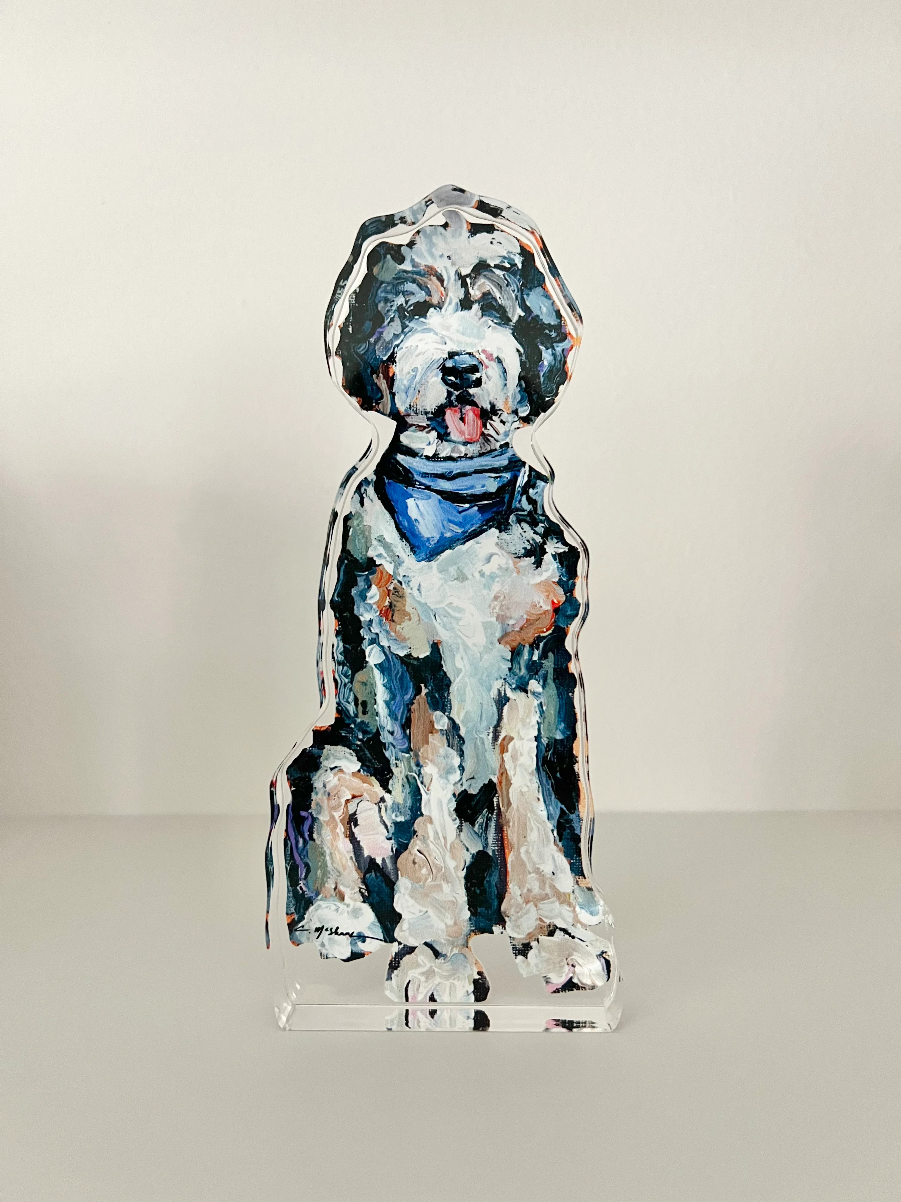"Bernedoodle with blue bandana" acrylic | Chelsea McShane Art