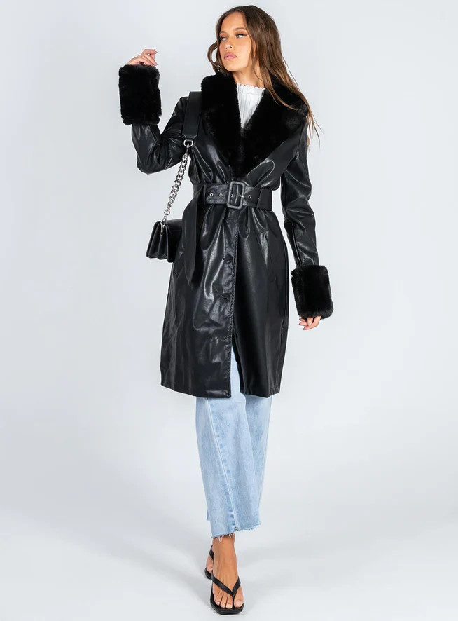 Brooklyn Faux Leather Long Coat Black | Princess Polly US