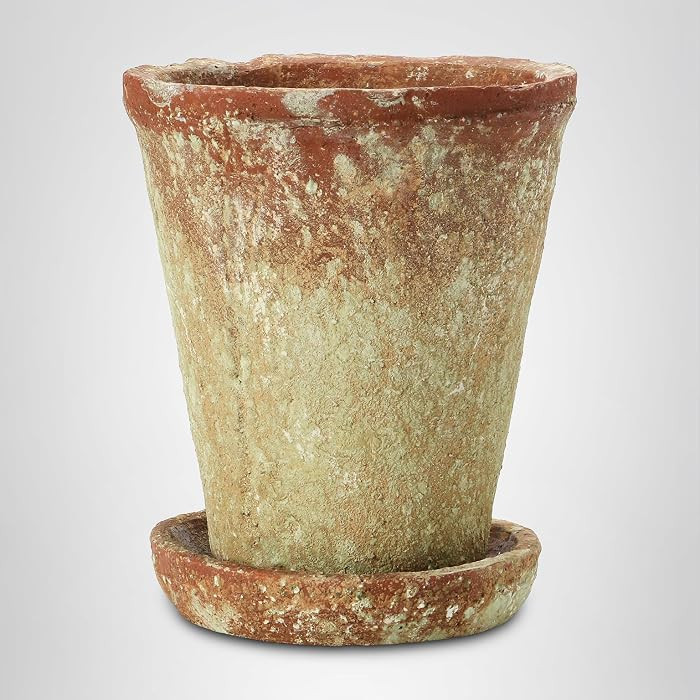Creative Co-Op Cement Planter with Saucer, Distressed Terra-Cotta Finish, Holds 5" Pot | Amazon (US)