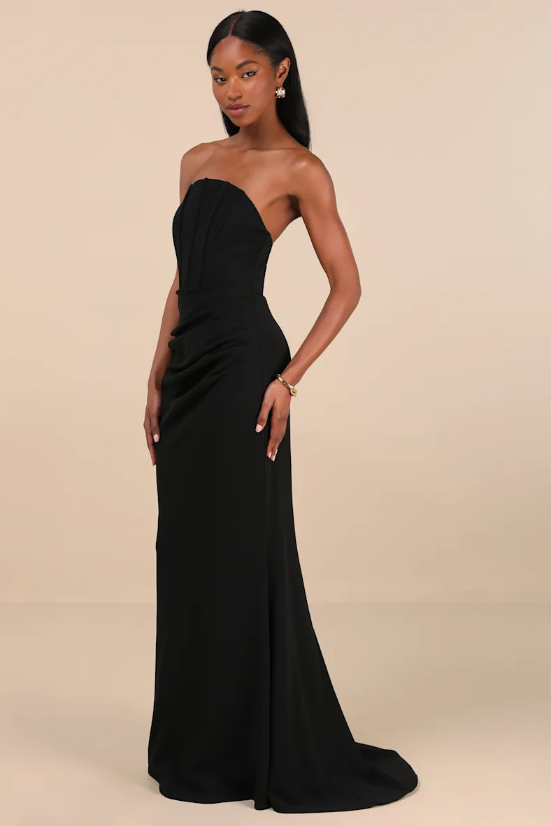 Laney Black Strapless Corset Maxi Dress | Lulus