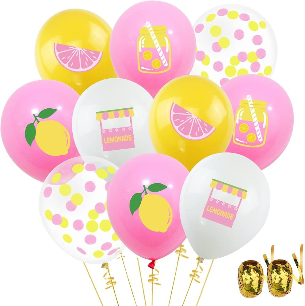 K KUMEED 45Pcs Lemon Balloons Lemonade party Decorations, Yellow,Pink and White Latex and Confett... | Amazon (US)