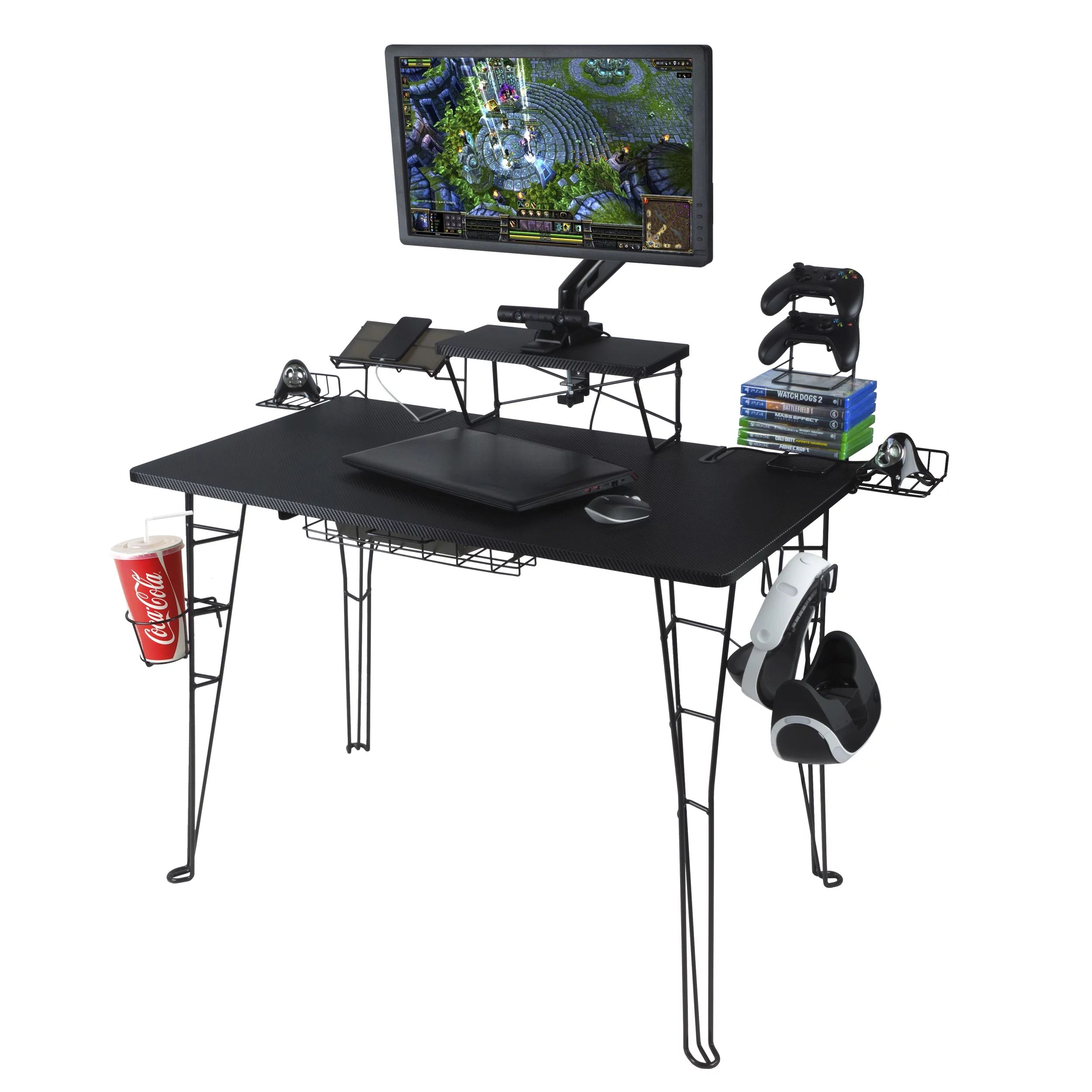 Atlantic Original Gaming Desk with 32" Monitor Stand, Charging Station and Gaming Storage, Black ... | Walmart (US)
