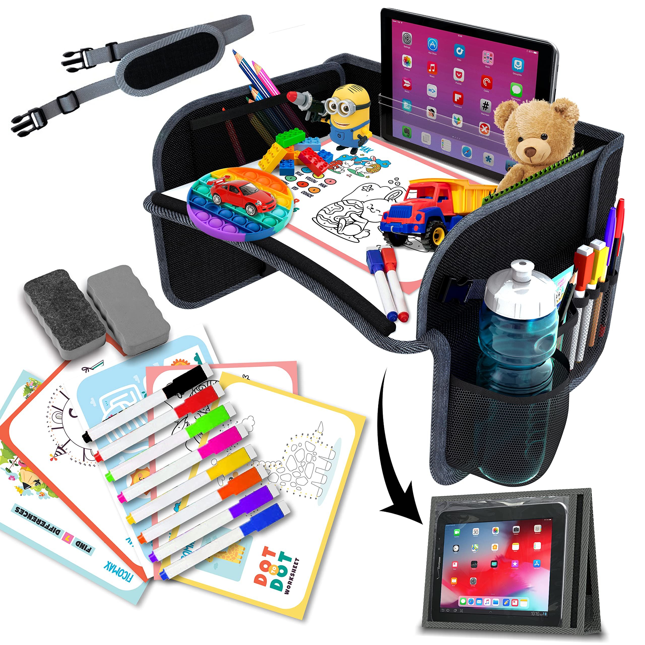 Ficomax Kids Travel Tray for Car Seat | Car Tray with 8 Markers, Eraser,Tablet Holder| Kids Car Seat | Amazon (US)