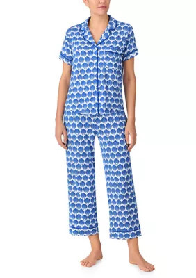 kate spade new york Women's Short Sleeve Cropped Notch Pajama Set, XL | Belk