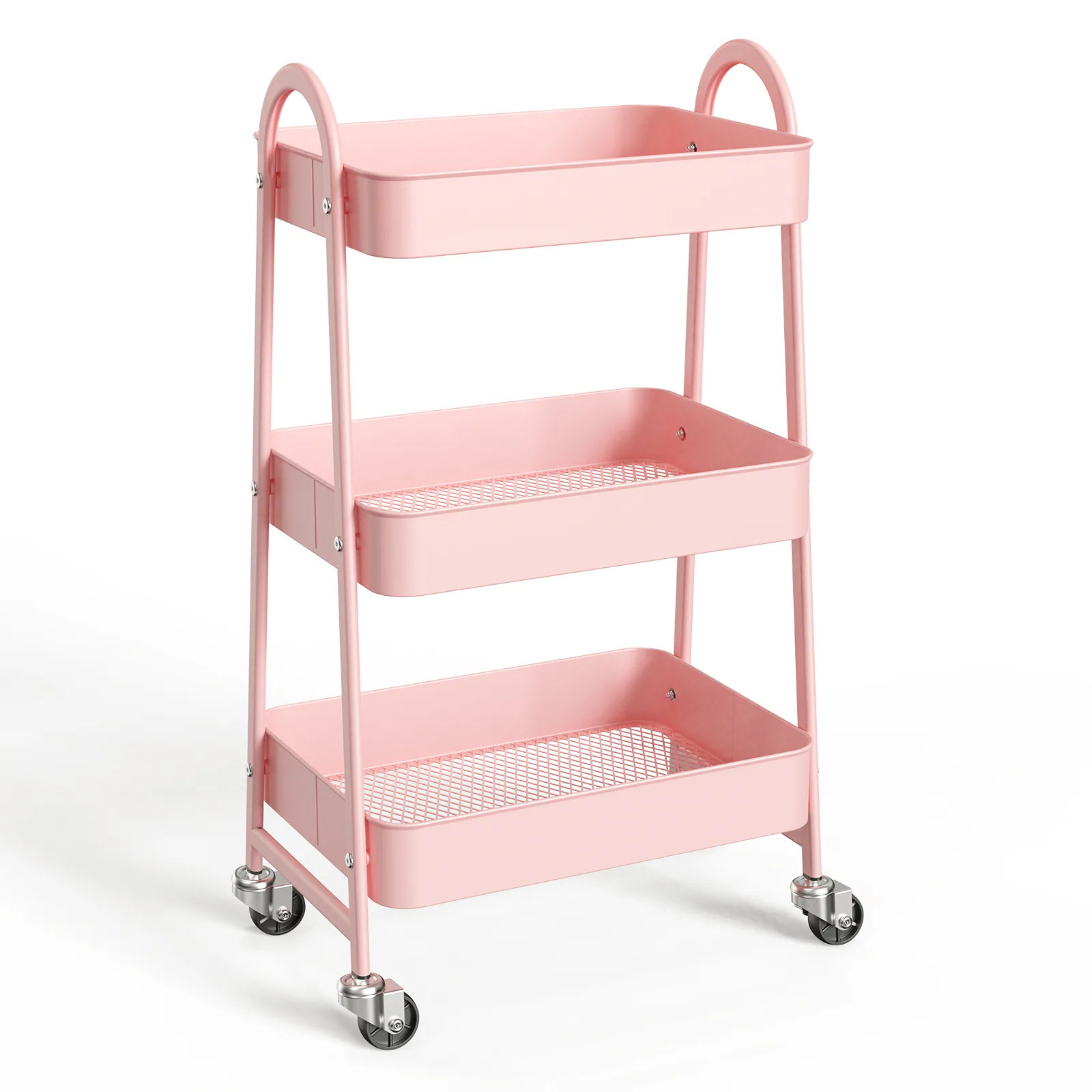 Sweetcrispy Pink 31-in 3-Tier Metal Rolling Utility Cart Storage Organizer with Lockable Wheels one_size | L-SN-TC3L-PK | Lowe's