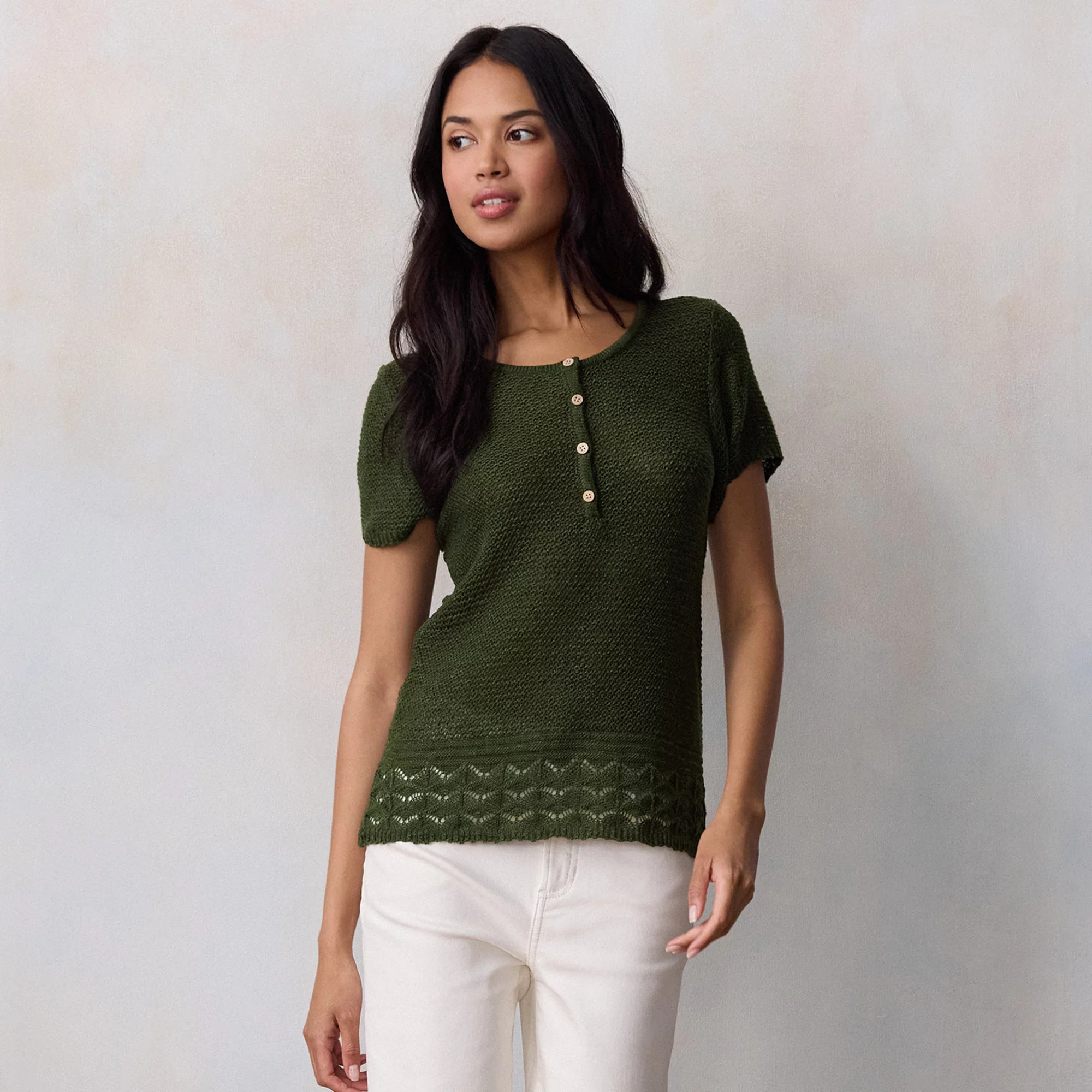 Women's LC Lauren Conrad Short Sleeve Henley Sweater Tee | Kohl's