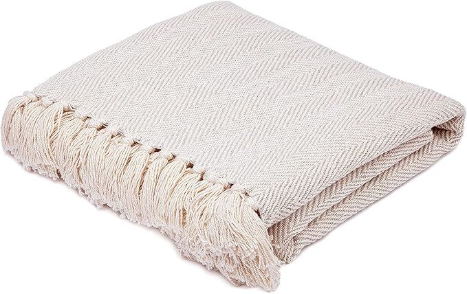 Americanflat 100% Cotton Throw Blanket for Couch - 50x60 Cream Throw Blanket for Bed, Sofa, or Ch... | Amazon (US)